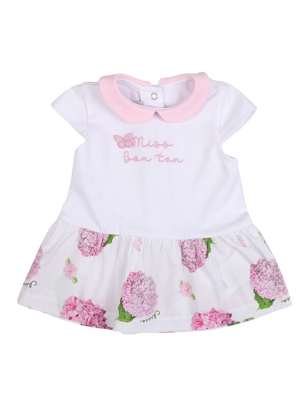 Girls White & Pink Short Sleeve Printed Dress image number 0